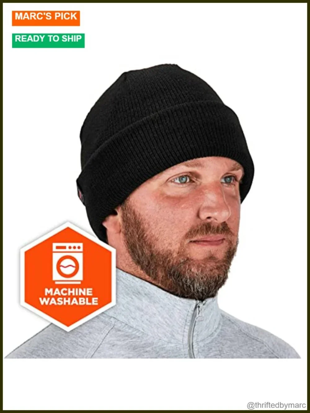 Rib Knit Hat with Bump Cap Insert, Thermal Beanie for Work